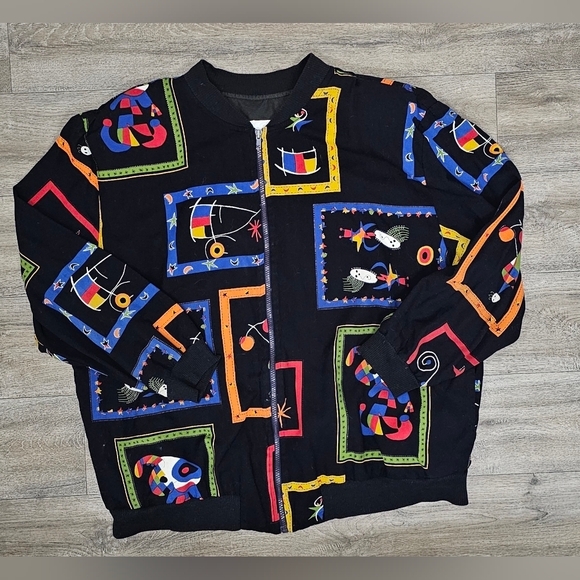 Teddi Jackets & Blazers - Vintage Teddi Multicolor Geometric Zip-Up Jacket
